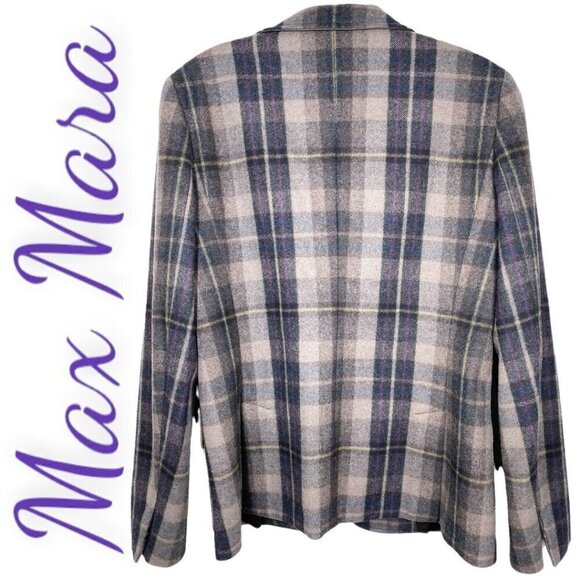 MAX MARA Brown & Lavender Purple Plaid Wool Blazer, Size 6 - Picture 3 of 7